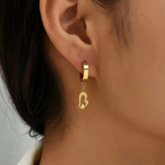 Boutique Jewelry - Gold Plated Cuff Earrings Heart Charm Drop Earrings 18K Gold Heart Cuff Earrings